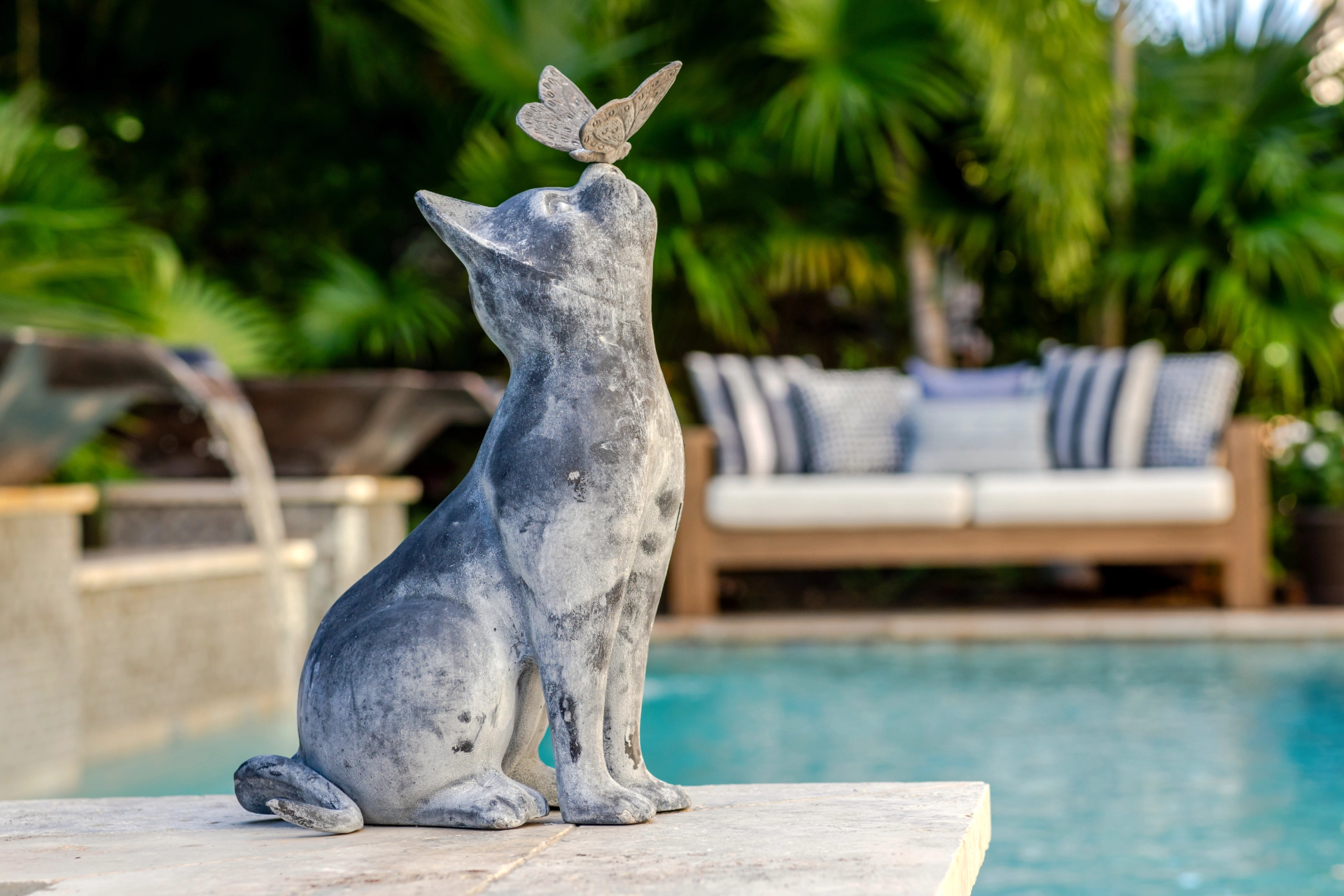 Architectural detail photography - garden sculpture poolside, Central Florida