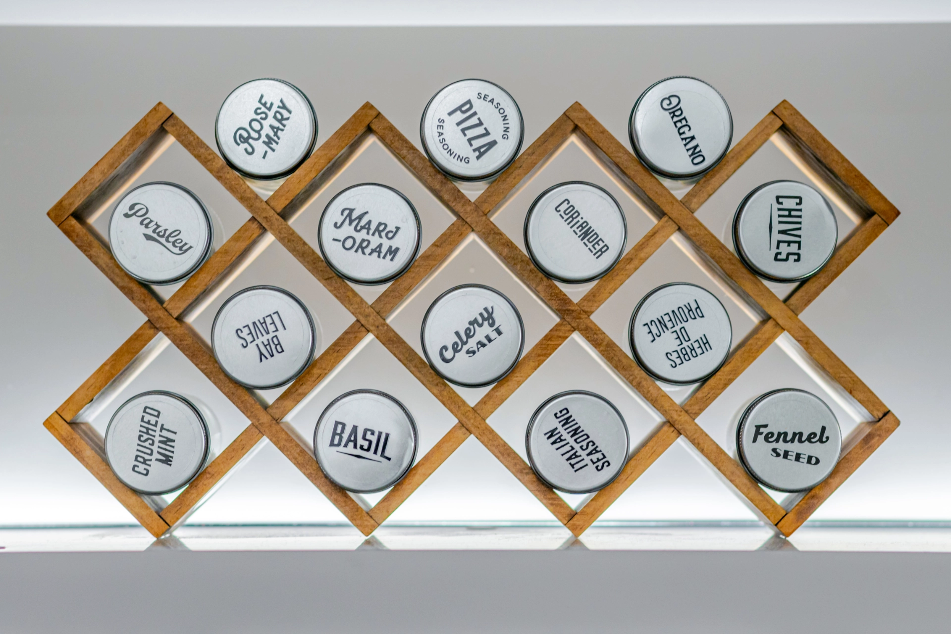 Interior vignette photography - kitchen detail, styled spice organization